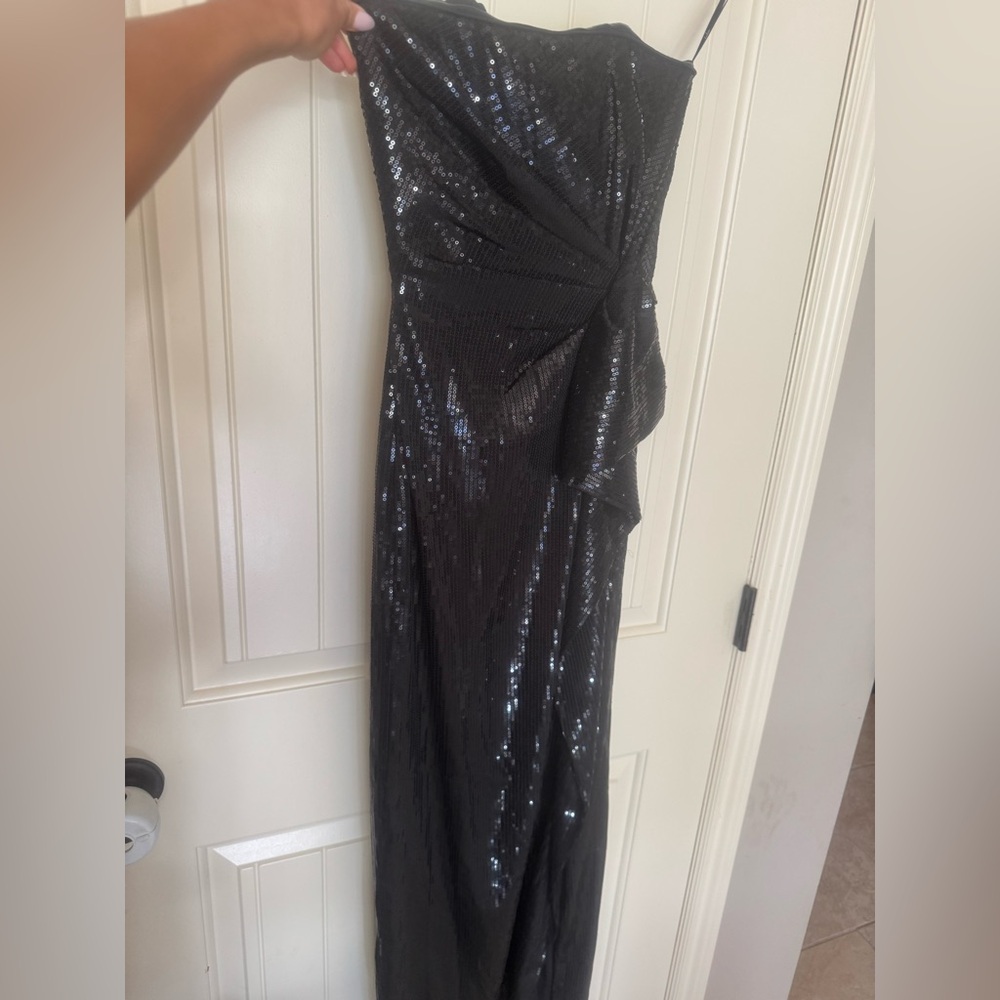 Lulu's Black Sequin Strapless Gown